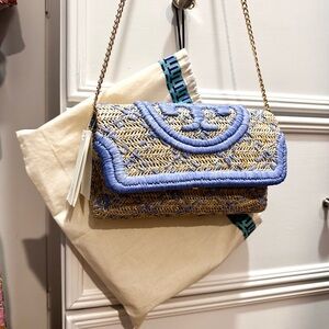 NWT Tory Burch Fleming Raffia Clutch